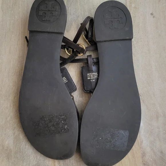 Tory Burch Brown Leather Sandals with Turquoise Stones - Picture 2 of 4